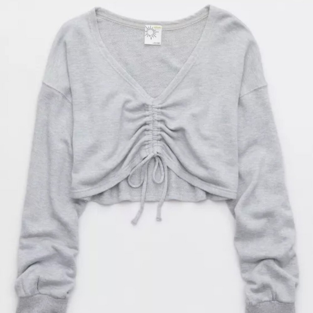 OFFLINE By Aerie Keep It 100 Terry Cinched Front Crewneck - GREY Large Like New - Picture 2 of 2